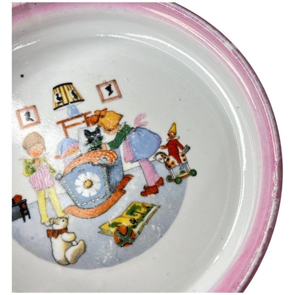 Vintage Childs Bowl Ceramic Baby Porridge Made Germany Dish 7.25” Porcelain Pink - Picture 9 of 12